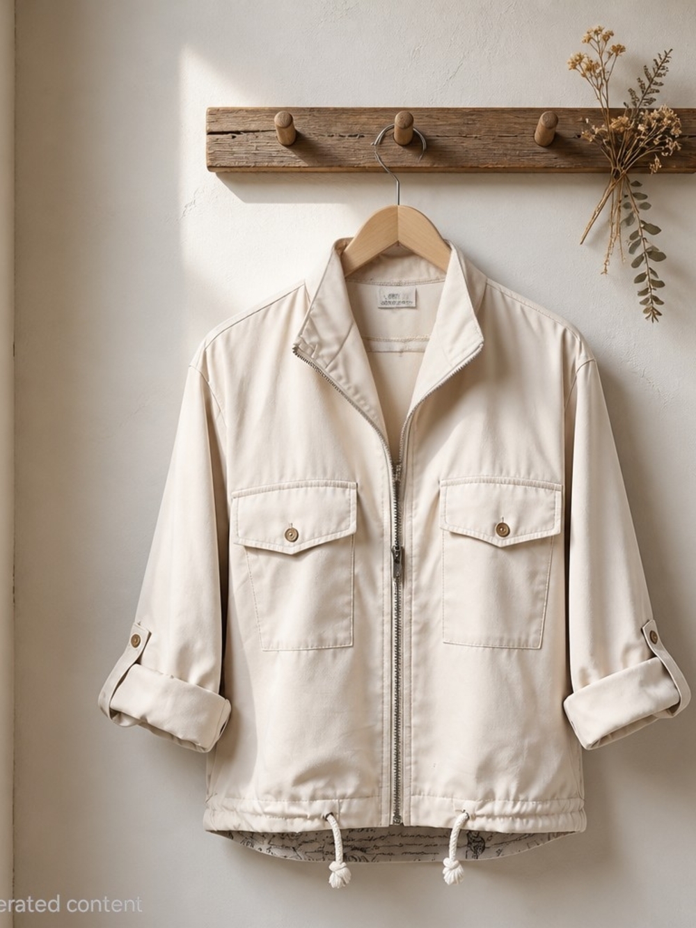 Lightweight Cream Utility Jacket with Front Zip NWOT